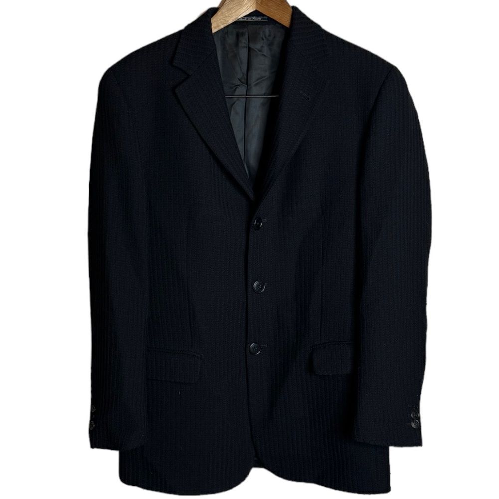 Arnold Zimberg New York Men's Black Textured Blazer Jacket Pure New Wool Made in
